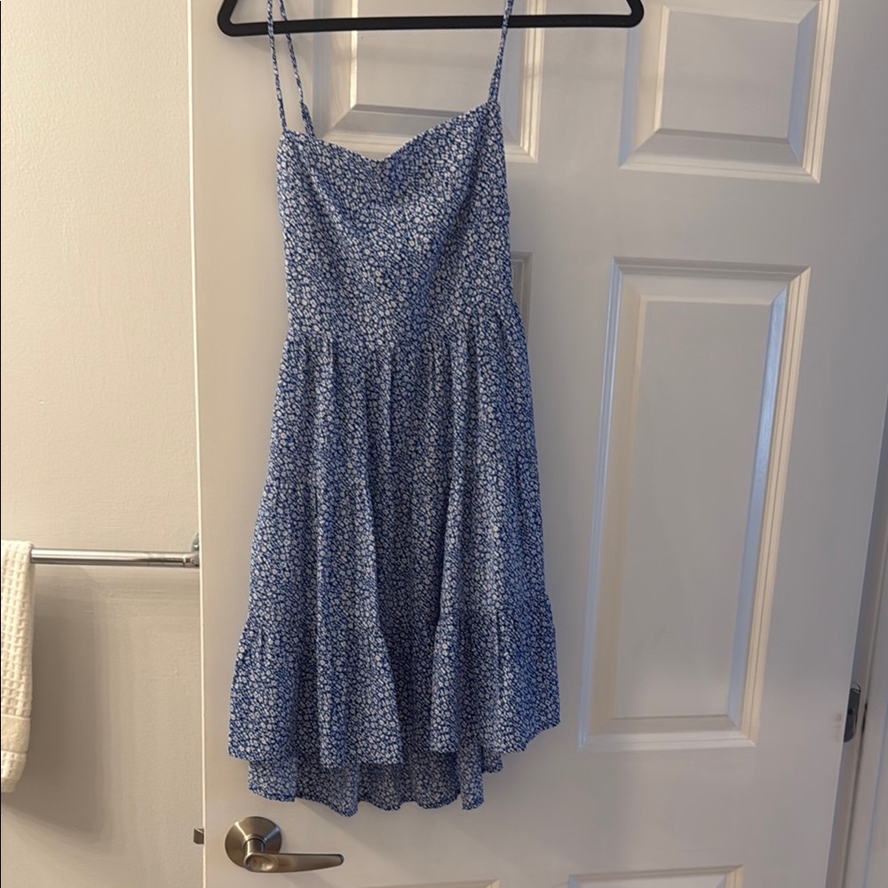 Blue Floral Spaghetti Strap Dress with open back